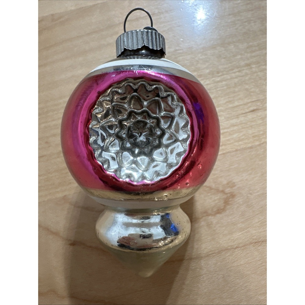 Vintage Shiny Brite Double Indented Spear Point Striped Mercury Glass Ornament